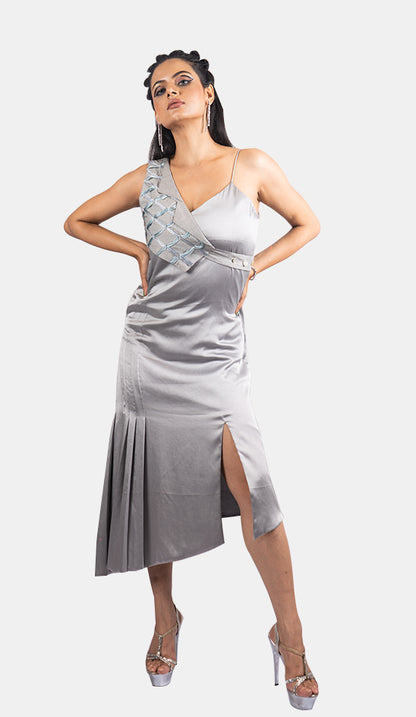 Pleated Slip Dress with Shoulder belt