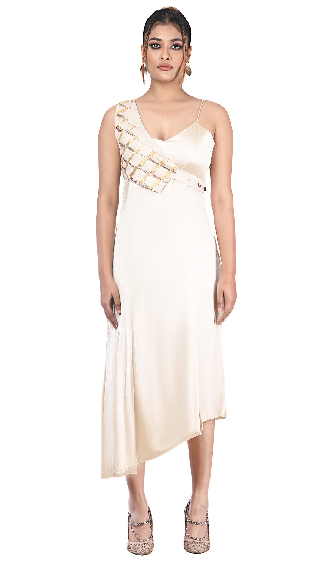 Pleated Slip Dress with Shoulder belt