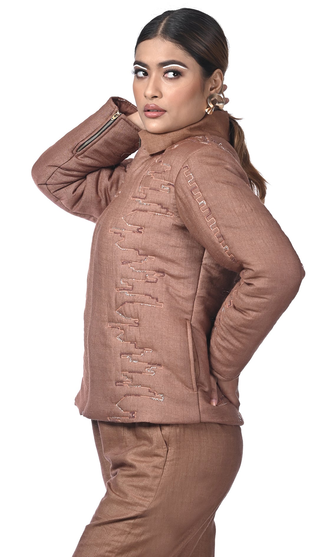 Embroidered Puffer with Side Pockets